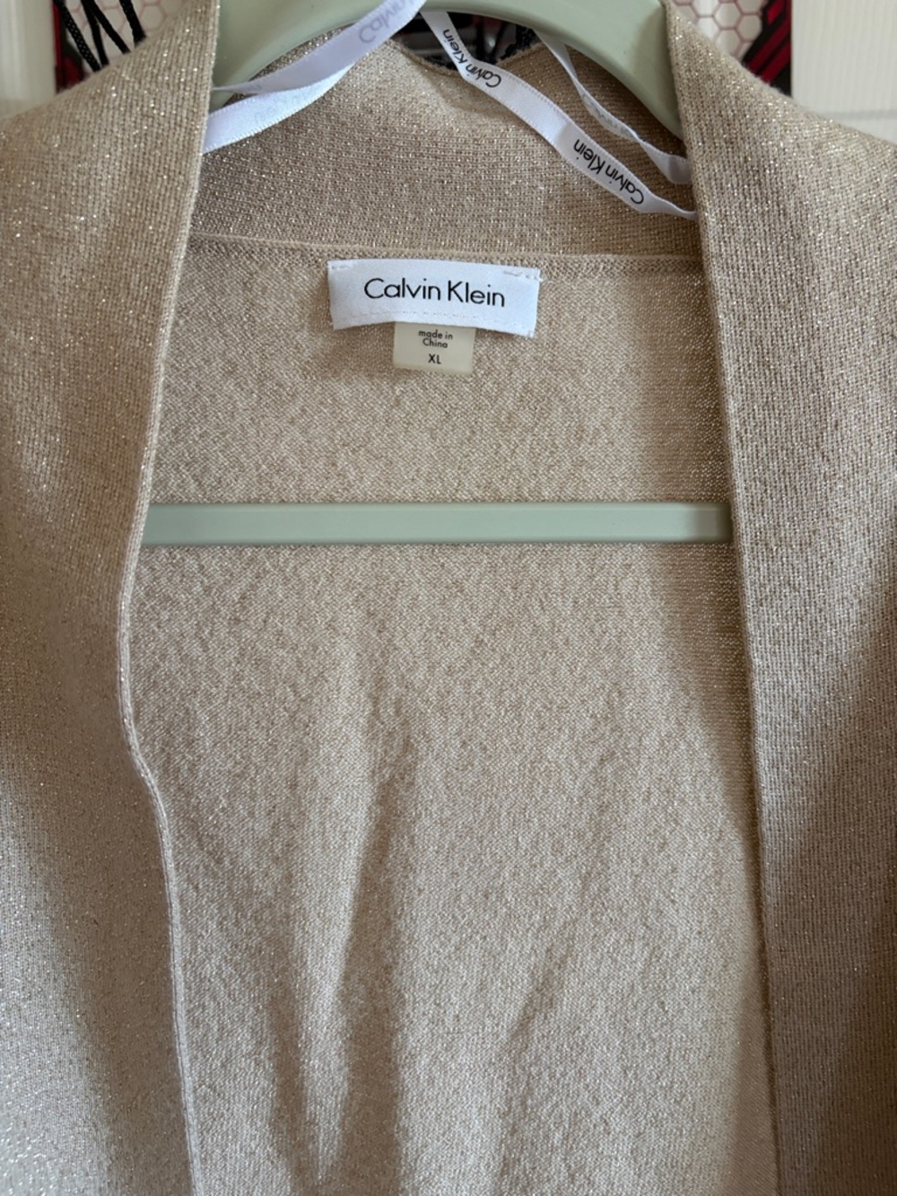 Calvin Klein Metallic Knit Open Cardigan - Gold Beige